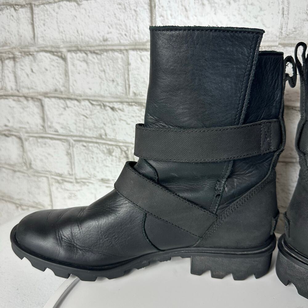 Sorel Black Boots Phoenix Moto Engineer Leather Waterproof Buckle LL3265 8.5 - Picture 9 of 12